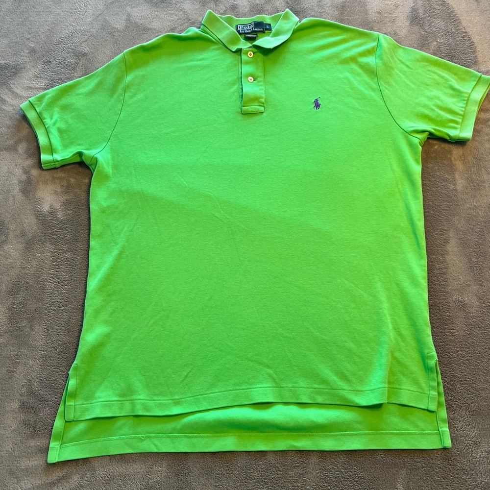 Polo Ralph Lauren Green Short Sleeve Collared Polo Blue Pony Logo Men’s Size L